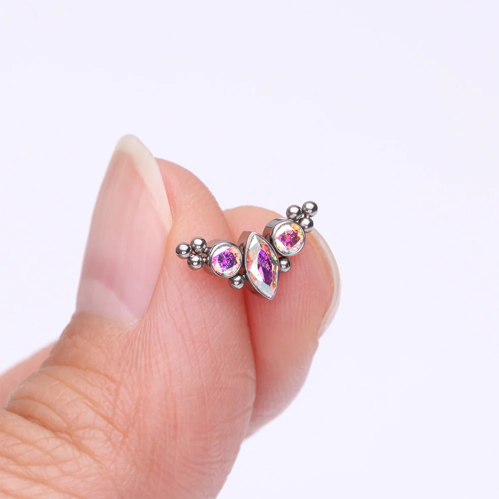 Implant Grade Titanium OneFit Threadless Marquise Sparkle Bali Beads Arc Top Part - Image 3