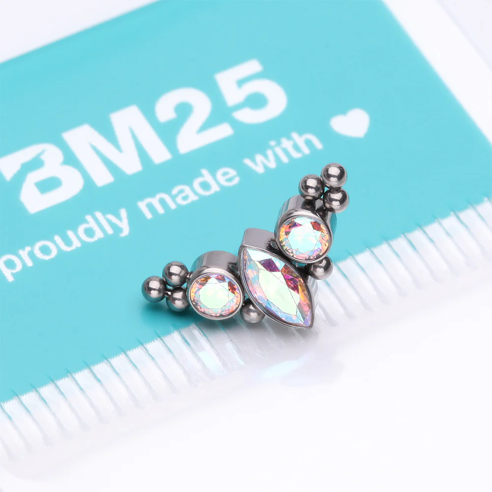 Implant Grade Titanium OneFit Threadless Marquise Sparkle Bali Beads Arc Top Part - Image 4