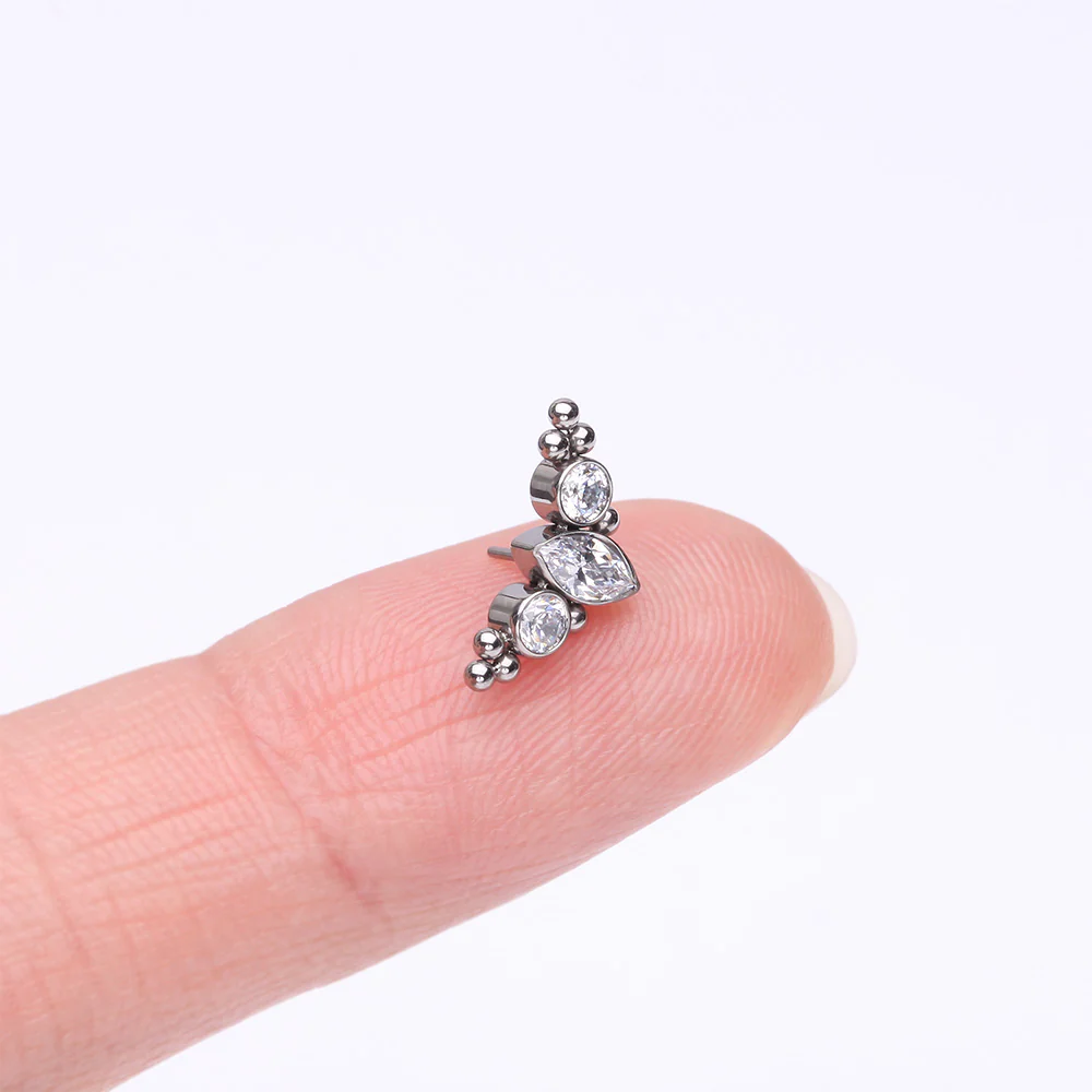 Implant Grade Titanium OneFit Threadless Marquise Sparkle Bali Beads Arc Top Part - Image 3