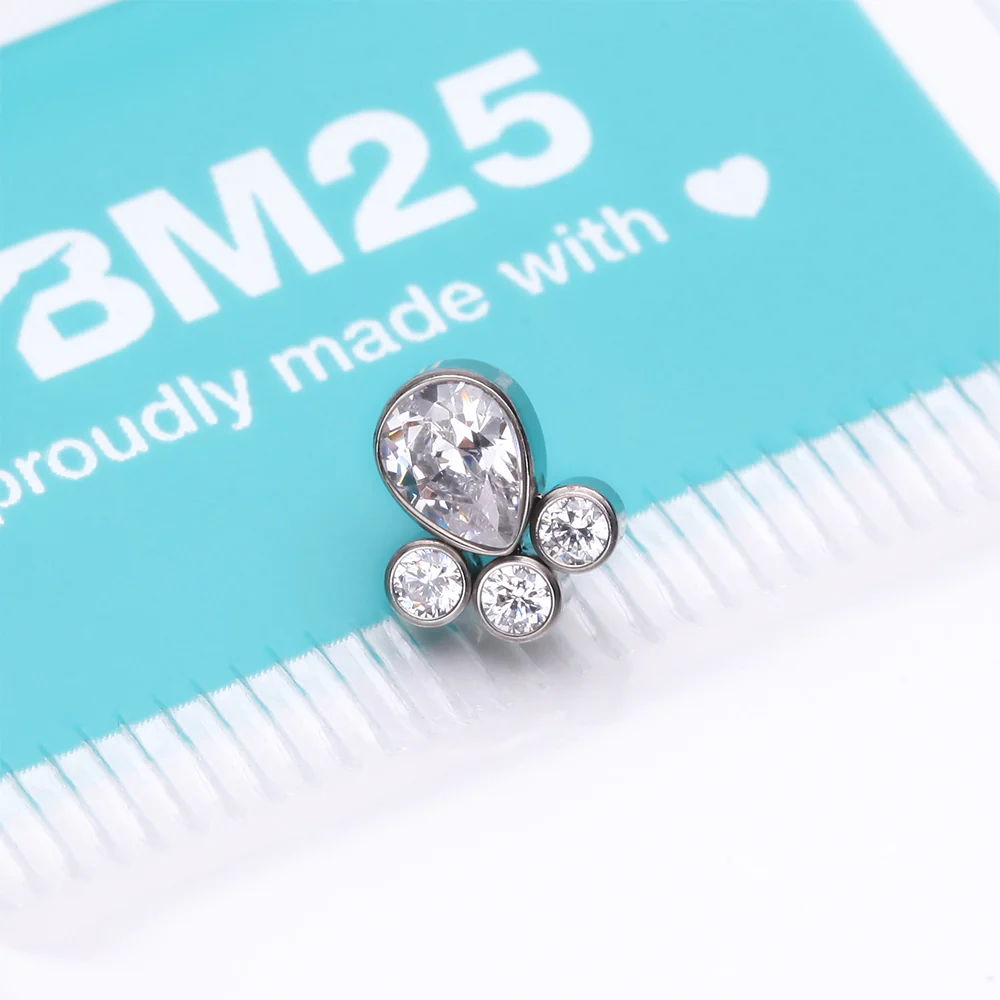 Implant Grade Titanium OneFit Threadless Regal Teardrop Multi-Gem Sparkle Top Part* - Image 4