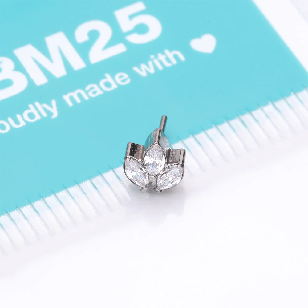 Implant Grade Titanium OneFit Threadless Triple Marquise Sparkle Leaflet Top Part - Image 4
