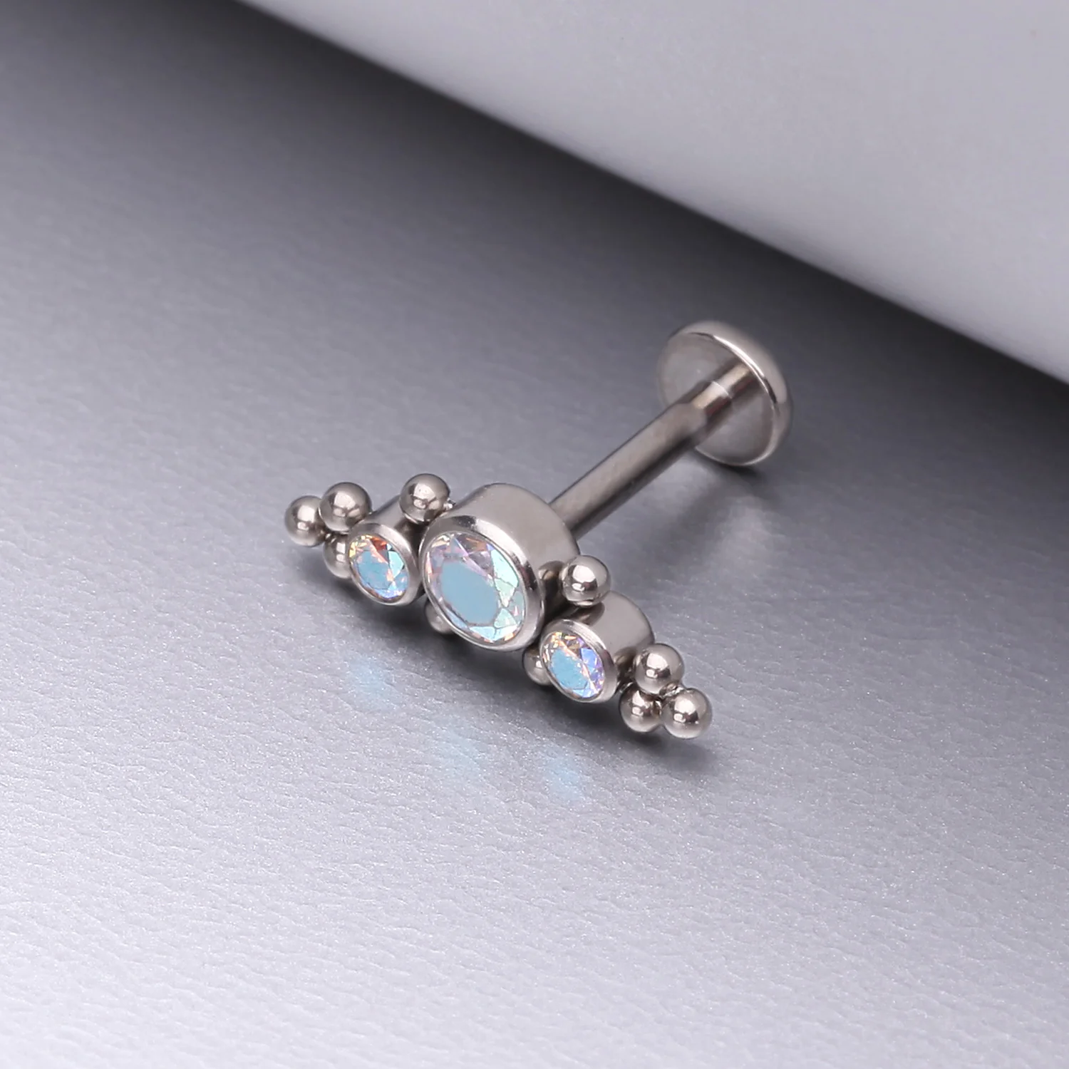 Implant Grade Titanium OneFit Threadless Sparkle Arc Bali Beads Flat Back Stud Labret - Image 2