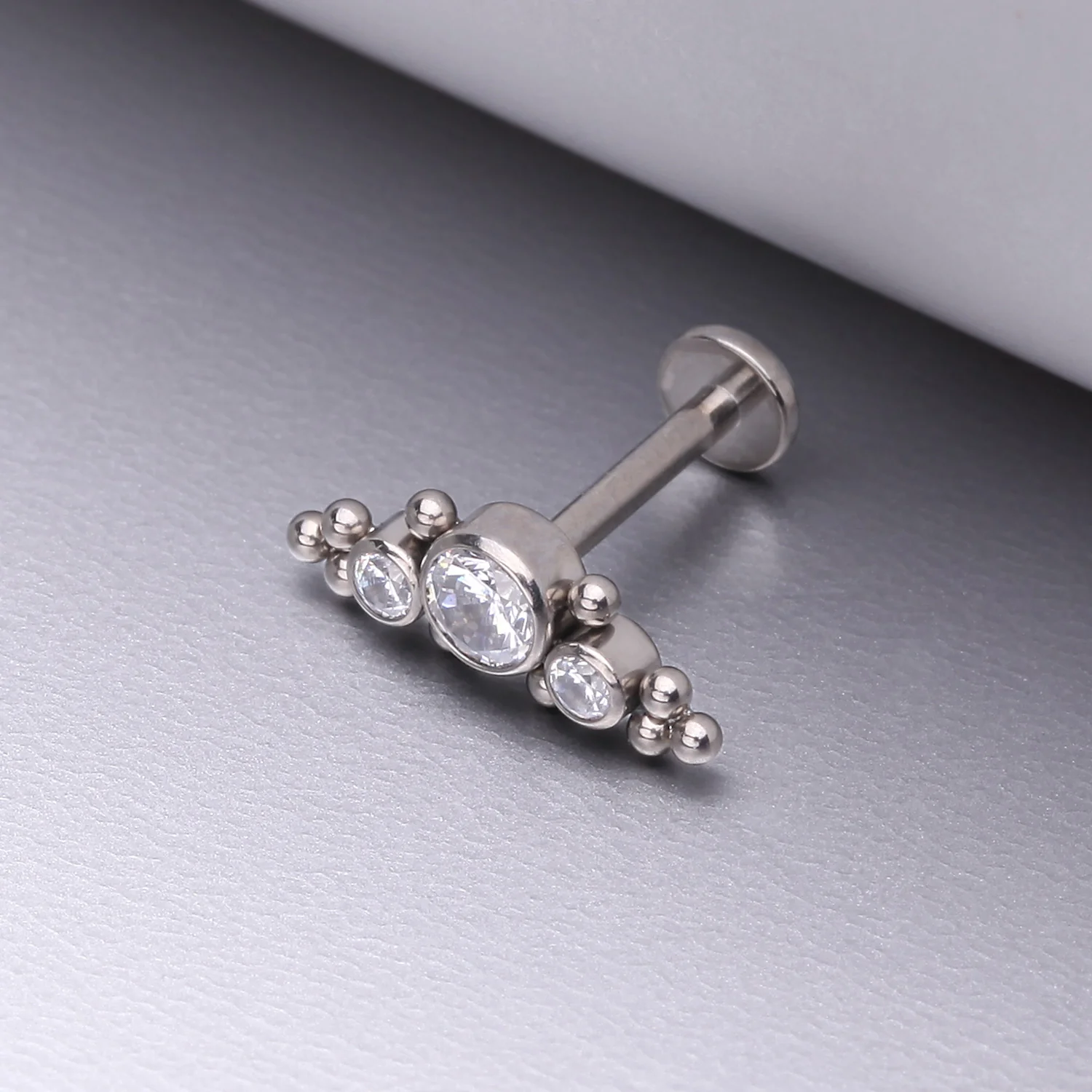 Implant Grade Titanium OneFit Threadless Sparkle Arc Bali Beads Flat Back Stud Labret - Image 2