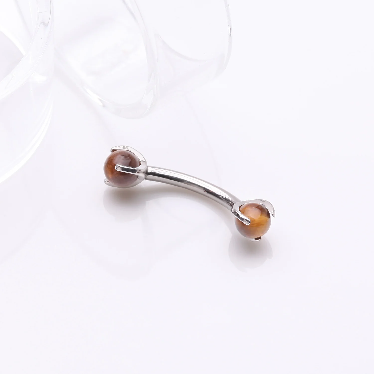 Implant Grade Titanium Tiger Eye Stone Ball Claw Prong Internally Threaded Curved Barbell - Image 2