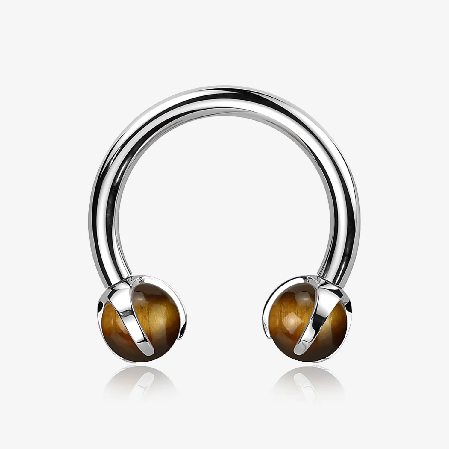 Implant Grade Titanium Tiger Eye Stone Ball Claw Prong Internally Threaded Horseshoe Barbell
