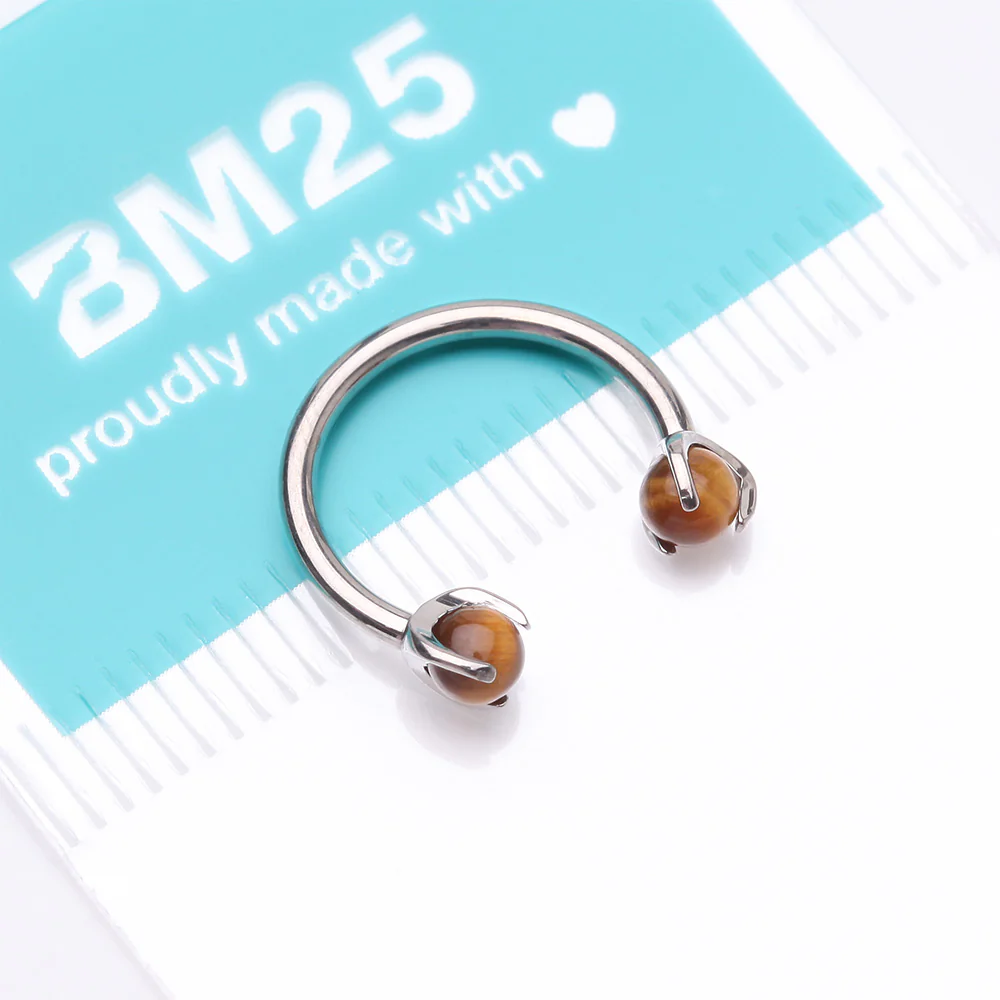 Implant Grade Titanium Tiger Eye Stone Ball Claw Prong Internally Threaded Horseshoe Barbell - Image 5