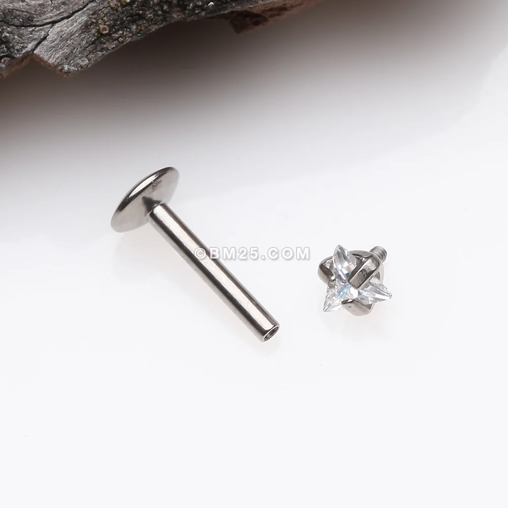 Implant Grade Titanium Triangle Gem Prong Set Top Internally Threaded Labret - Image 3