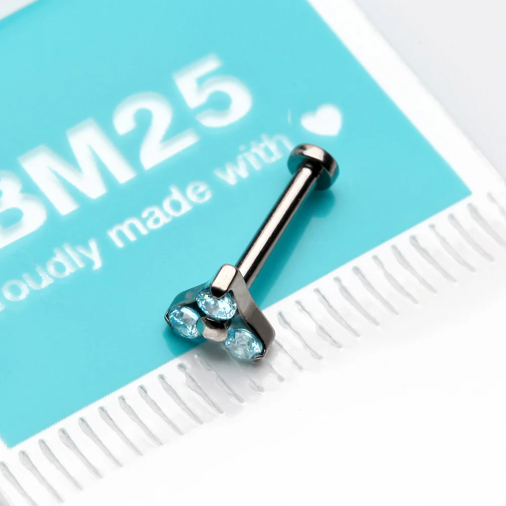Implant Grade Titanium OneFit Threadless Trinity Gem Sparkle Top Flat Back Stud Labret - Image 4