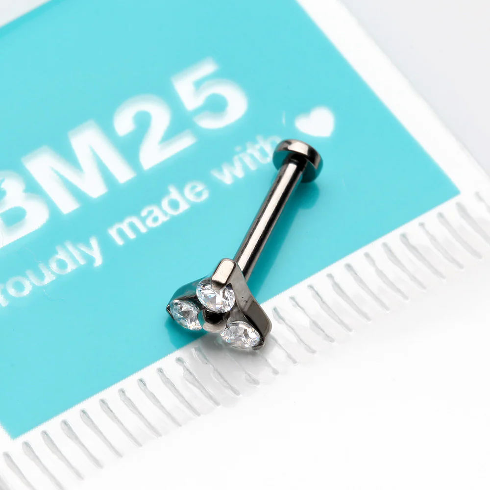 Implant Grade Titanium OneFit Threadless Trinity Gem Sparkle Top Flat Back Stud Labret - Image 4