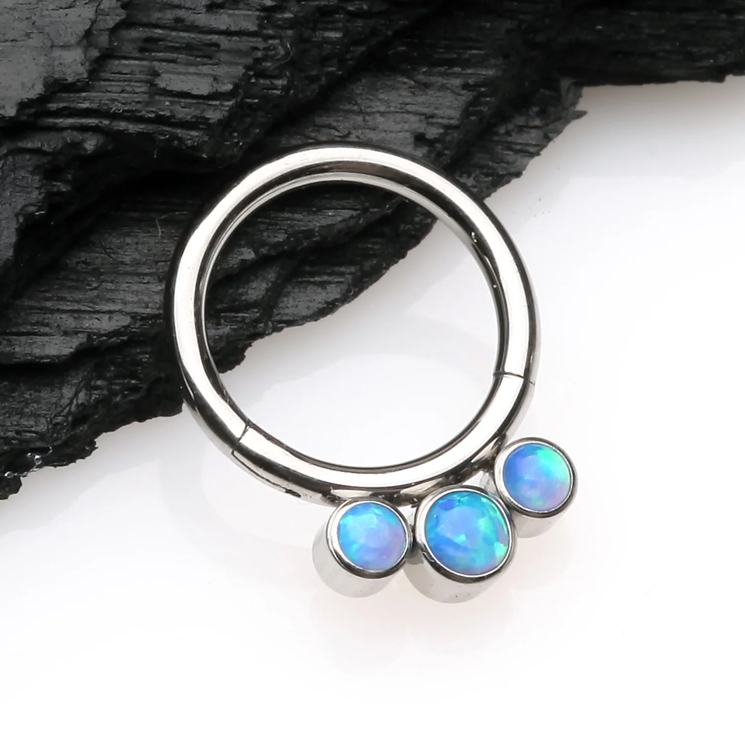 Implant Grade Titanium Triple Fire Opal Sparkle Seamless Clicker Hoop Ring - Image 2