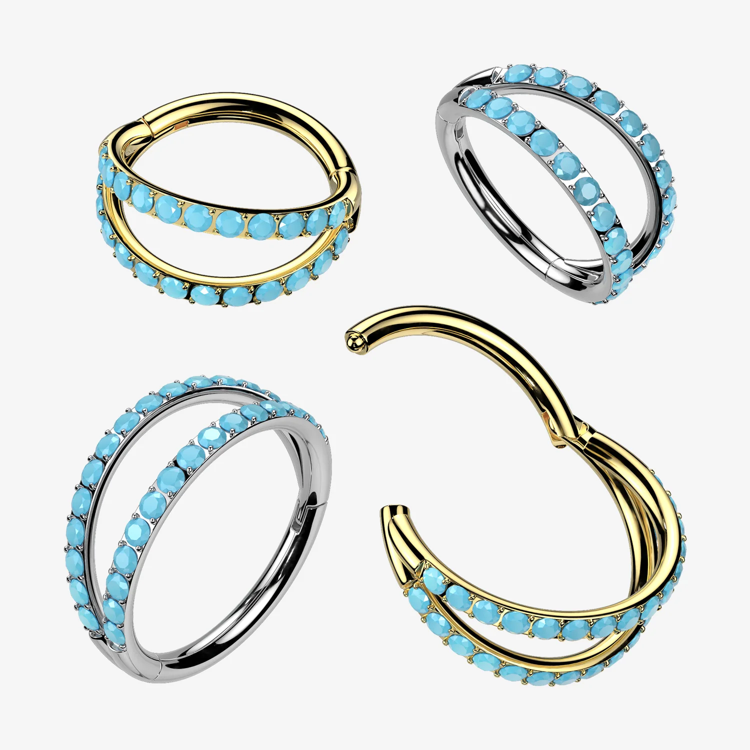 Implant Grade Titanium Turquoise Double Lined Clicker Hoop Ring - Image 2