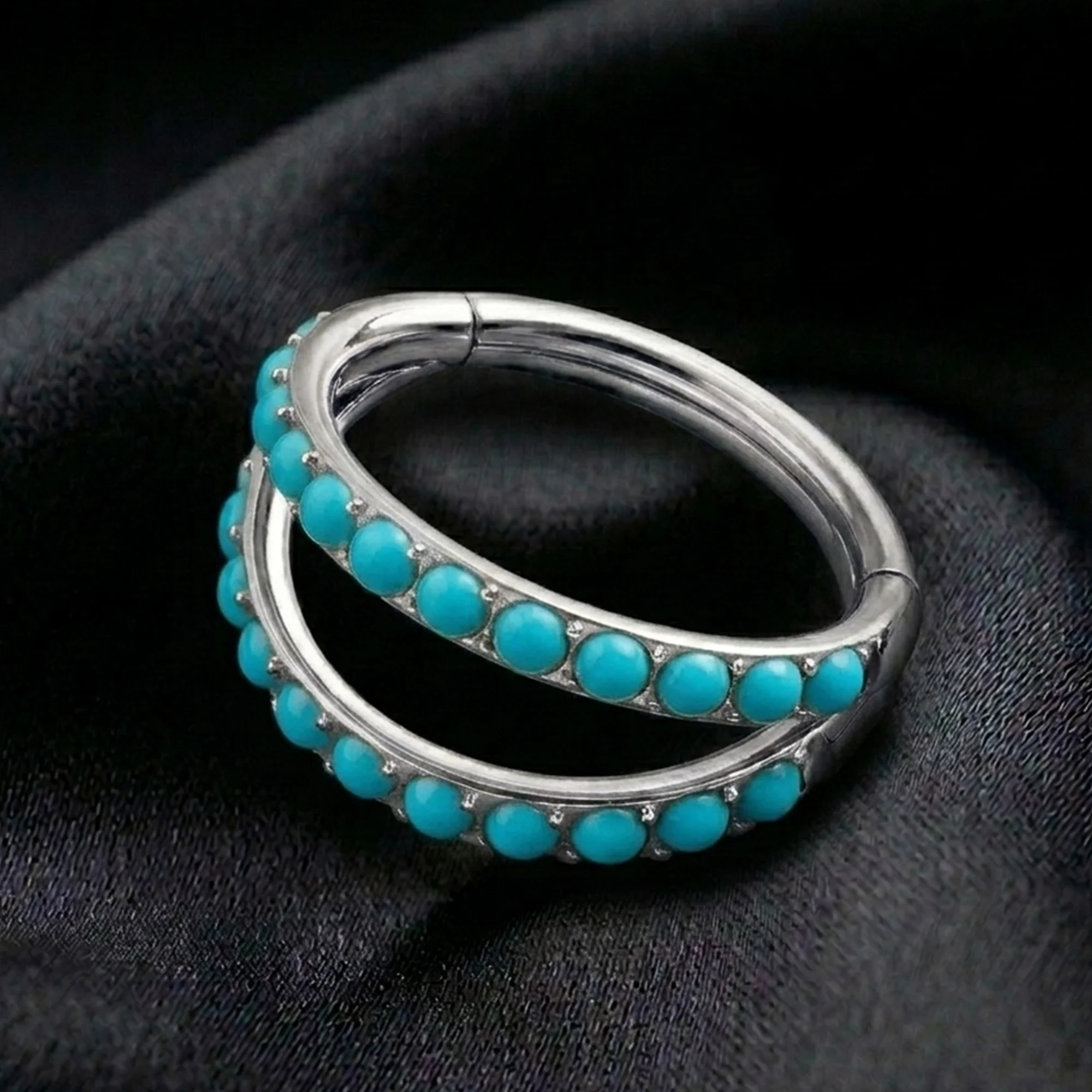 Implant Grade Titanium Turquoise Double Lined Clicker Hoop Ring - Image 3