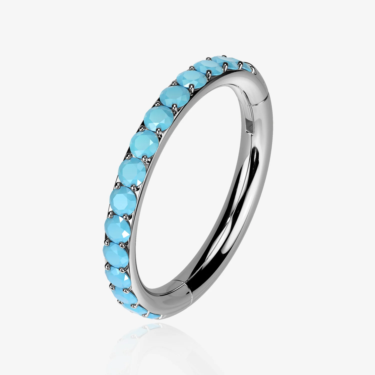 Implant Grade Titanium Turquoise Edge Lined Clicker Hoop Ring