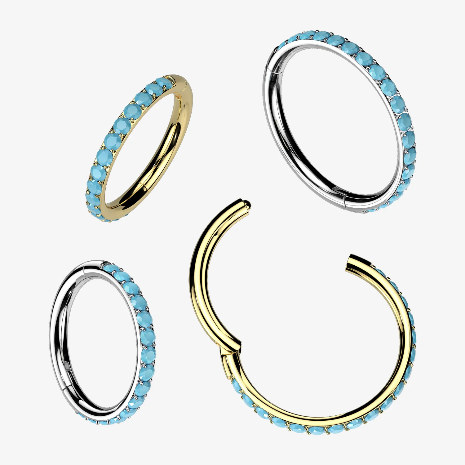 Implant Grade Titanium Turquoise Edge Lined Clicker Hoop Ring - Image 2