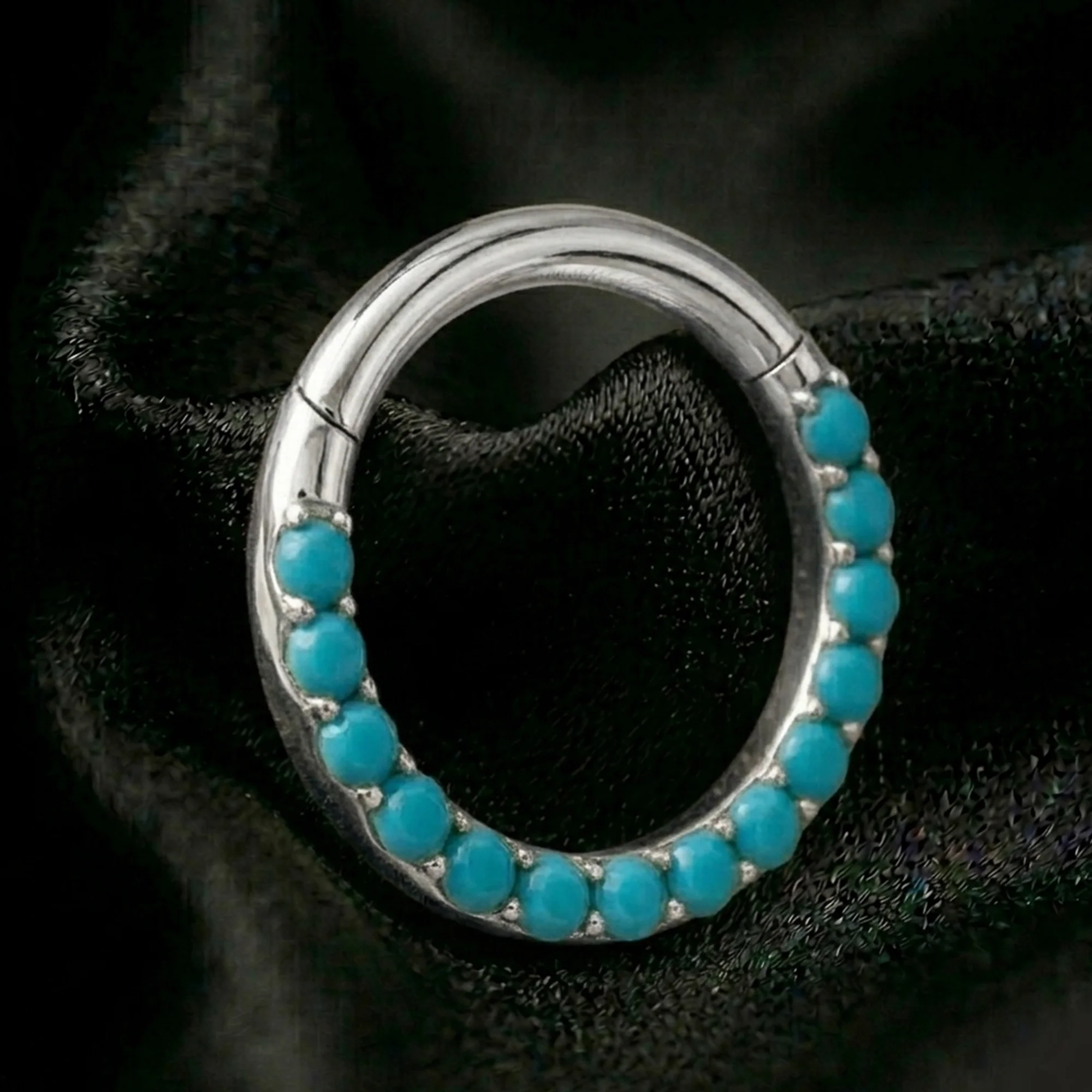 Implant Grade Titanium Turquoise Lined Clicker Hoop Ring - Image 3