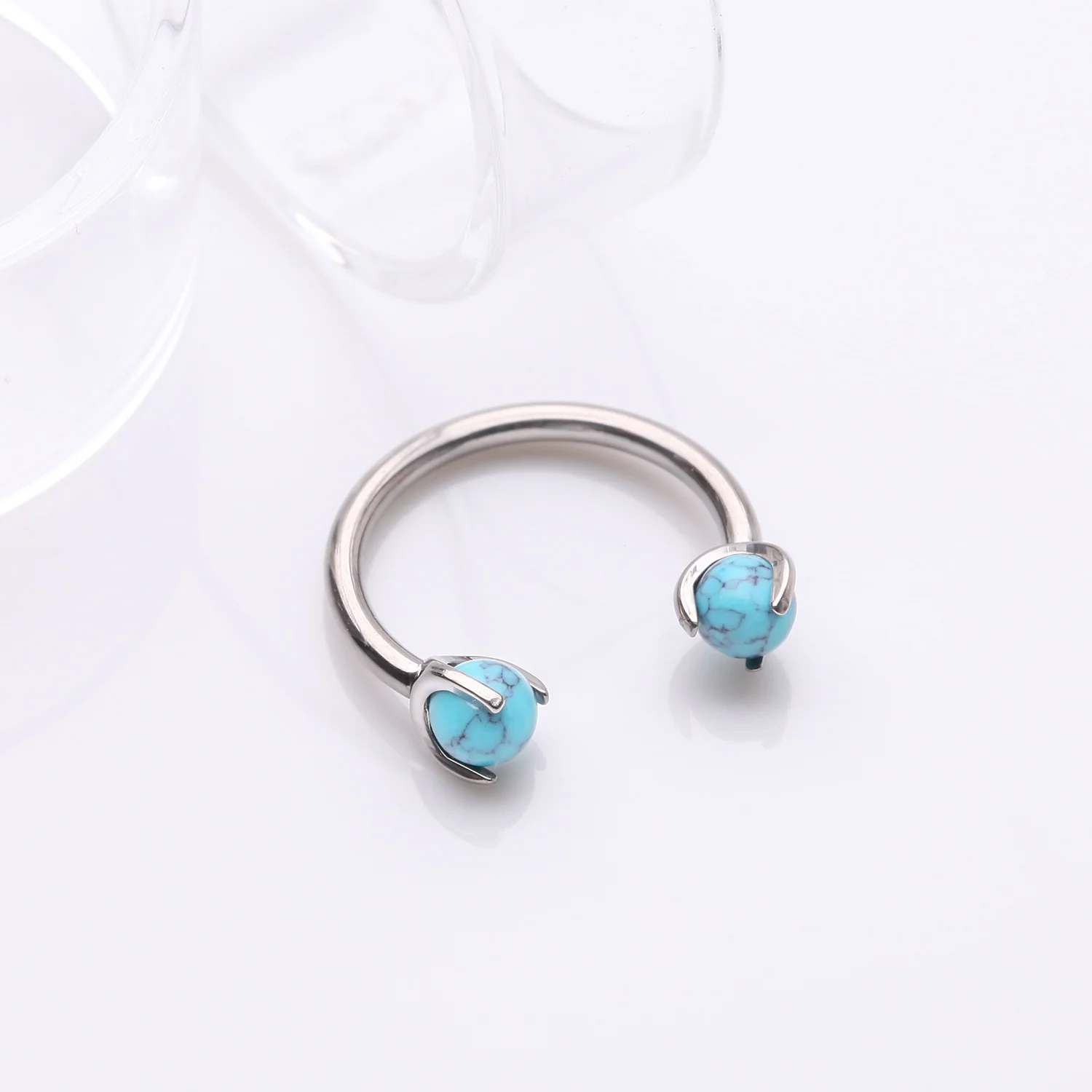 Implant Grade Titanium Turquoise Stone Ball Claw Prong Internally Threaded Horseshoe Barbell - Image 2