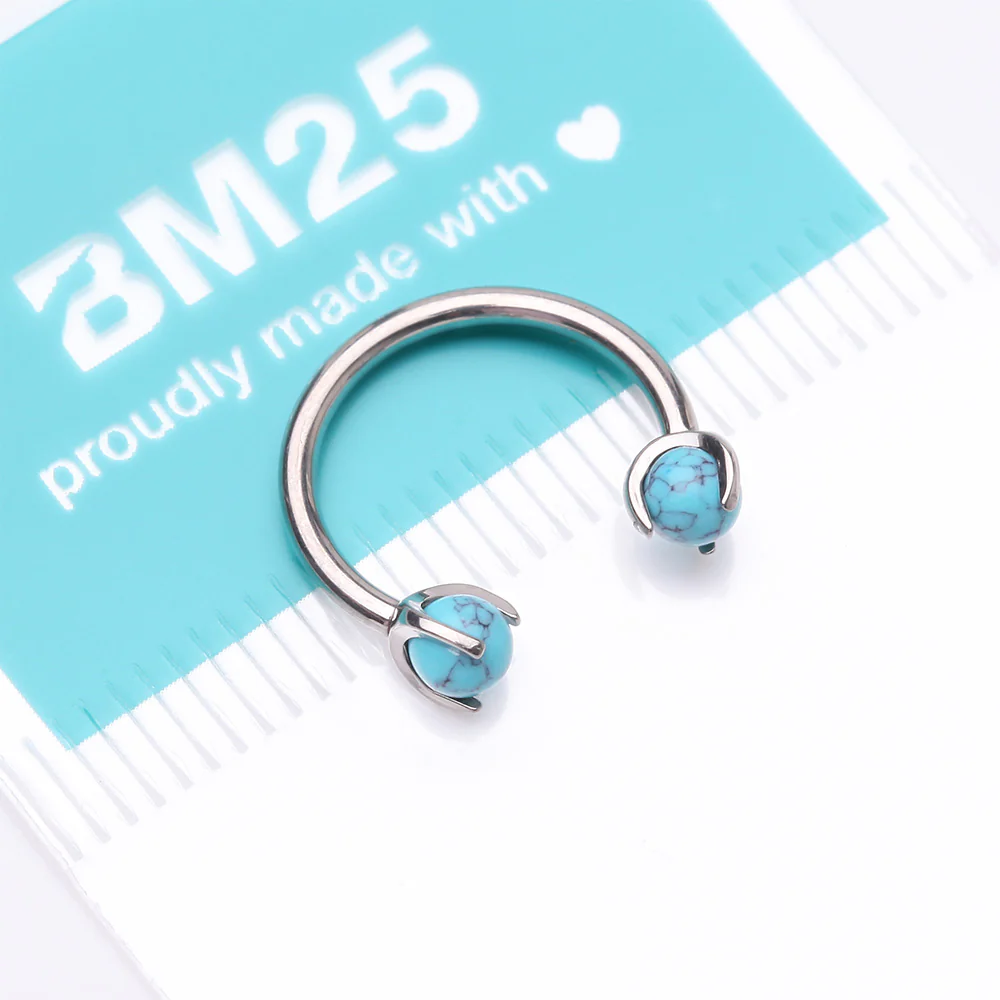 Implant Grade Titanium Turquoise Stone Ball Claw Prong Internally Threaded Horseshoe Barbell - Image 5