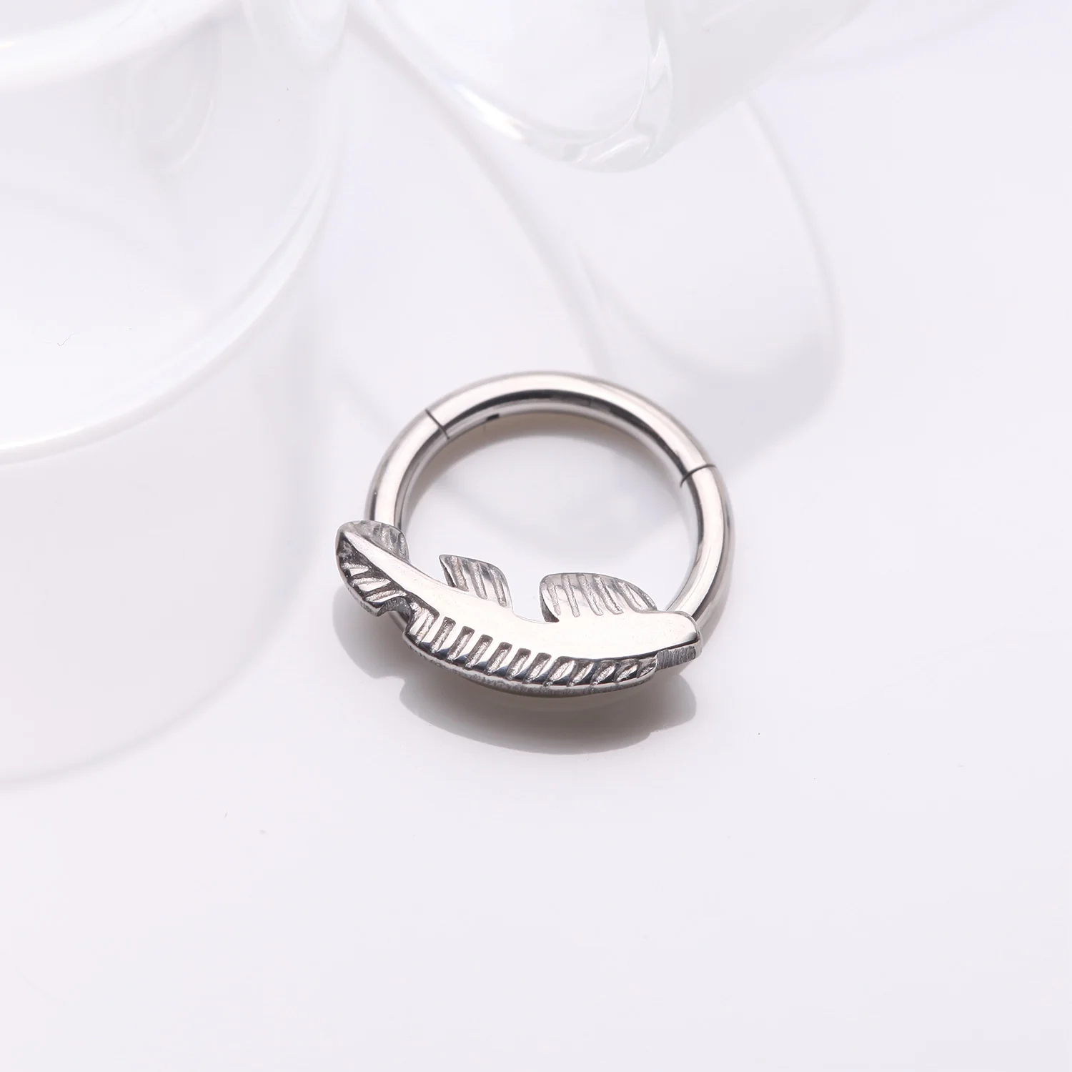 Implant Grade Titanium Vintage Leaf Clicker Hoop Ring - Image 2