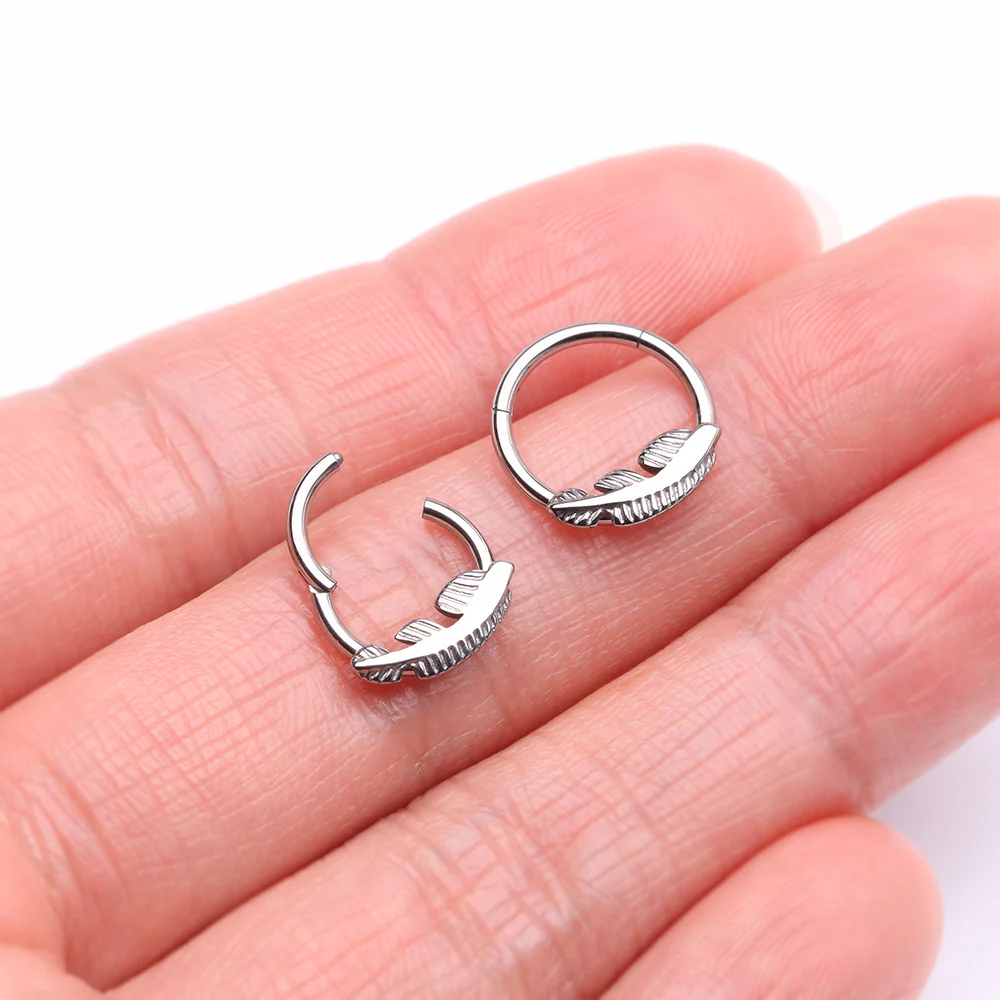 Implant Grade Titanium Vintage Leaf Clicker Hoop Ring - Image 3