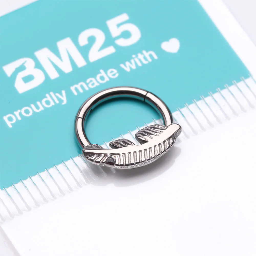 Implant Grade Titanium Vintage Leaf Clicker Hoop Ring - Image 4