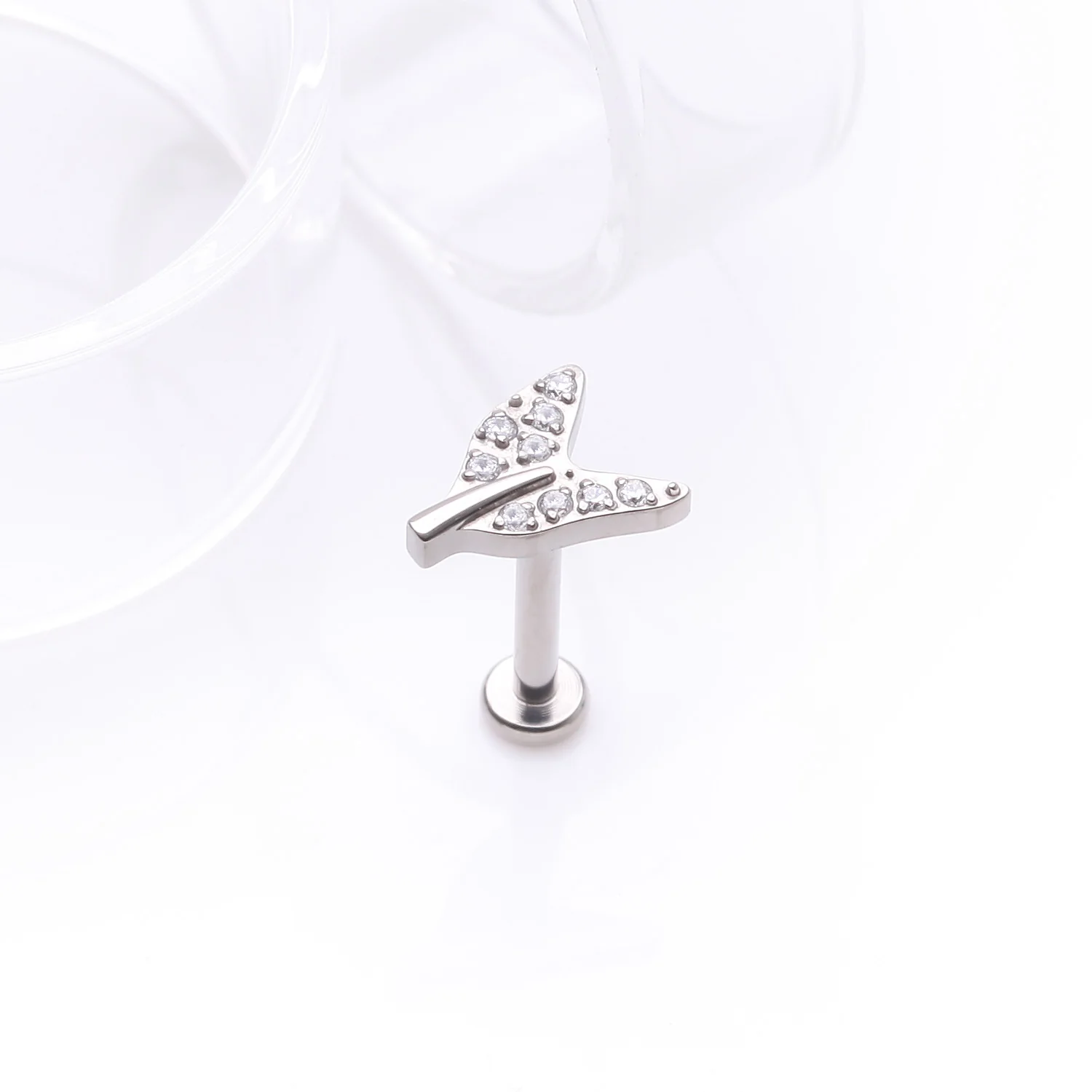 Implant Grade Titanium Vintage Tail Sparkle Internally Threaded Labret - Image 2