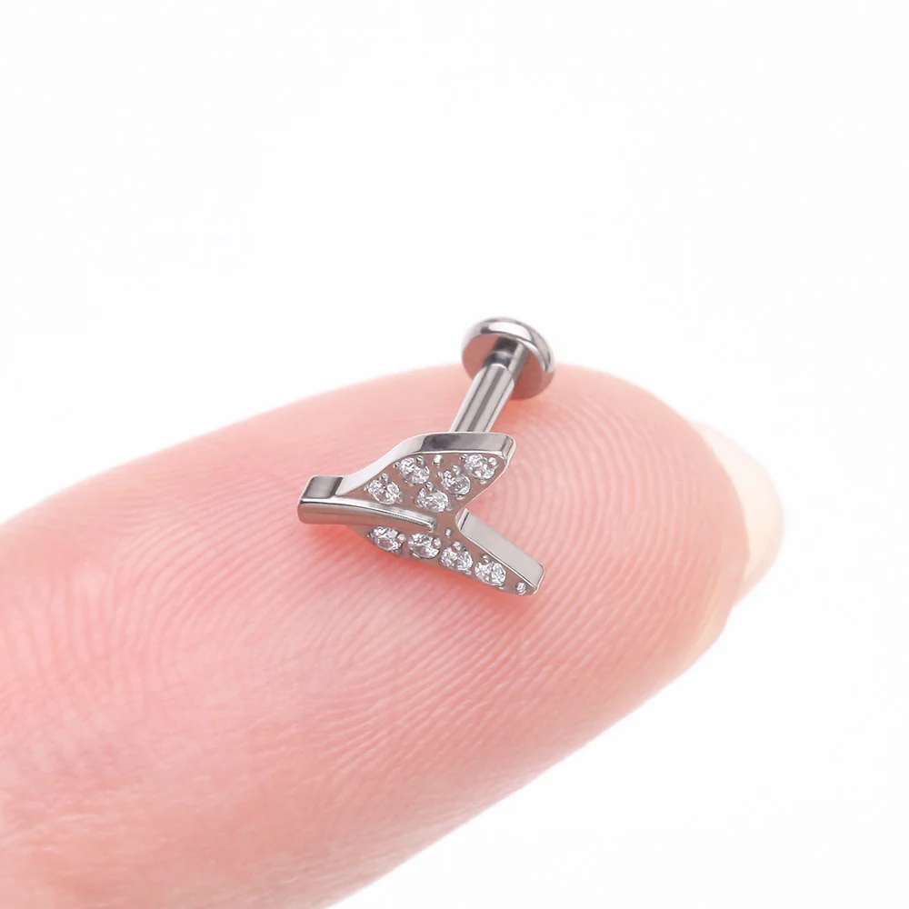 Implant Grade Titanium Vintage Tail Sparkle Internally Threaded Labret - Image 3