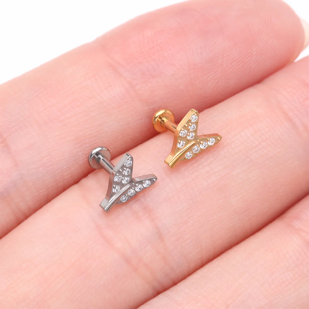 Implant Grade Titanium Vintage Tail Sparkle Internally Threaded Labret - Image 4