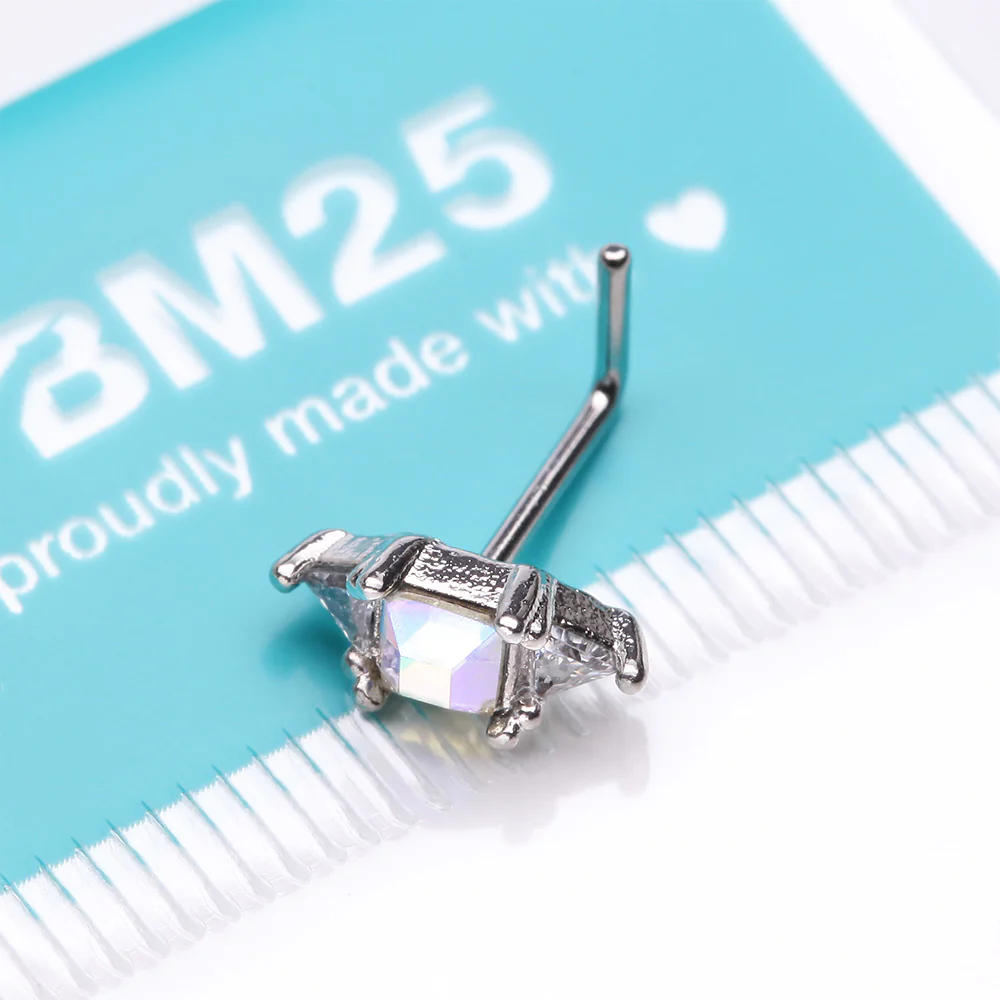 Iridescent Geometric Sparkle Gems L-Shaped Nose Ring - Image 4