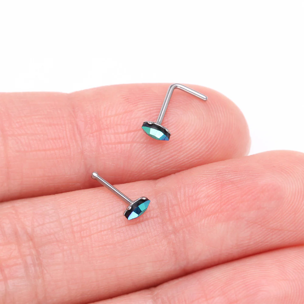 Iridescent Marquise Sparkle Gem L-Shaped Nose Ring - Image 4