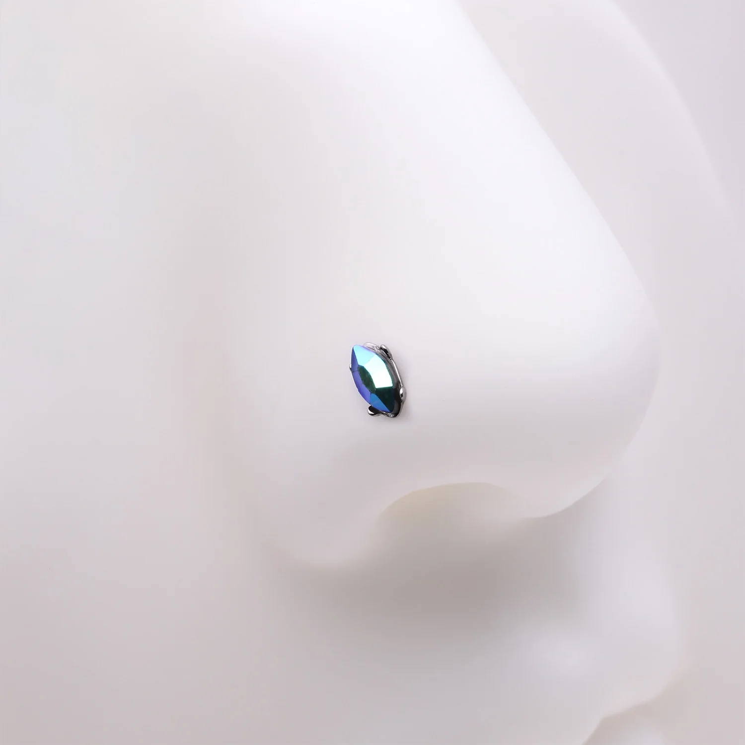 Iridescent Marquise Sparkle Gem Nose Stud Ring - Image 2