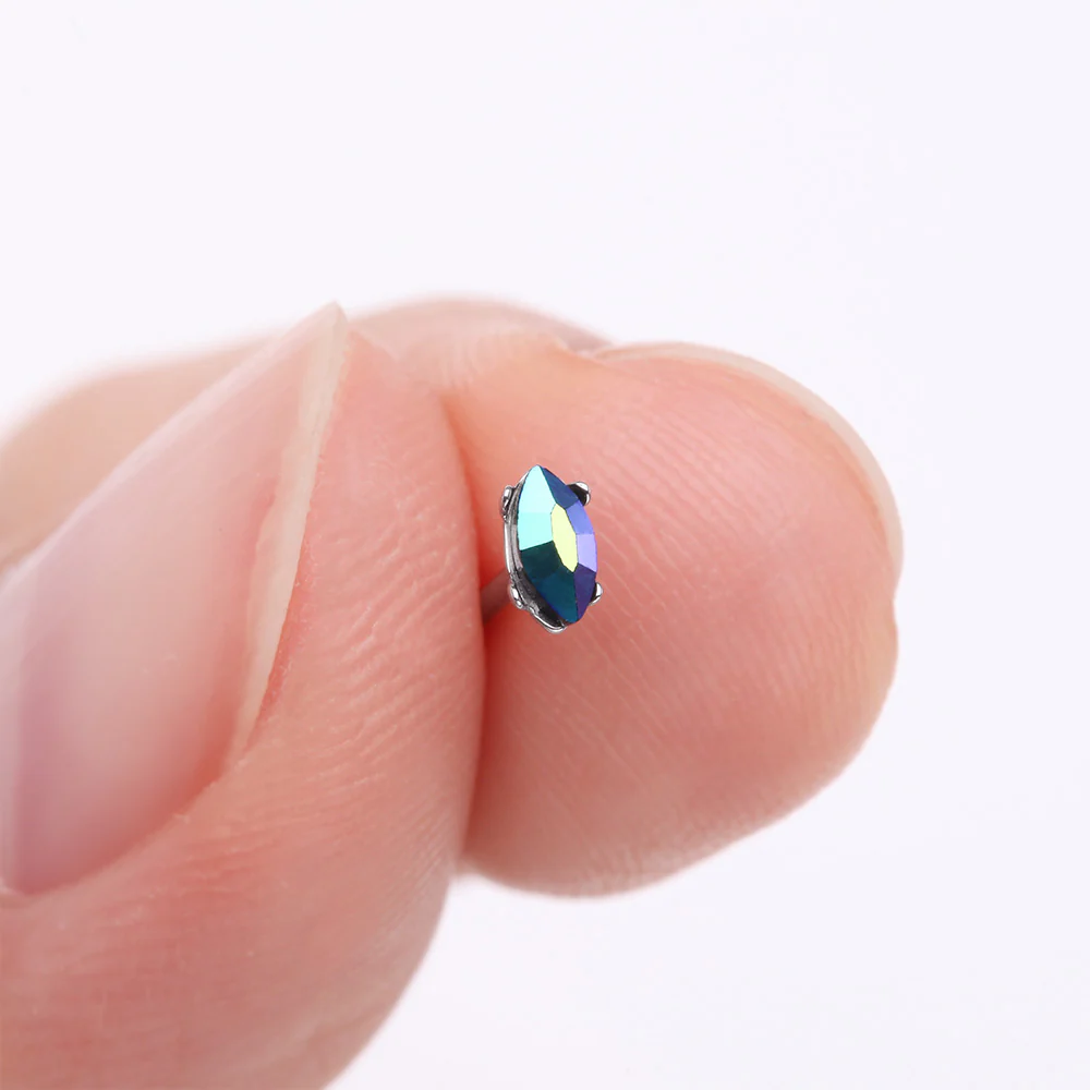 Iridescent Marquise Sparkle Gem Nose Stud Ring - Image 3