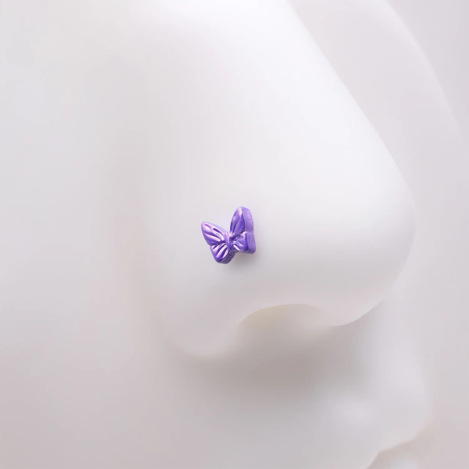 Iridescent Purple Butterfly Nose Stud Ring - Image 2