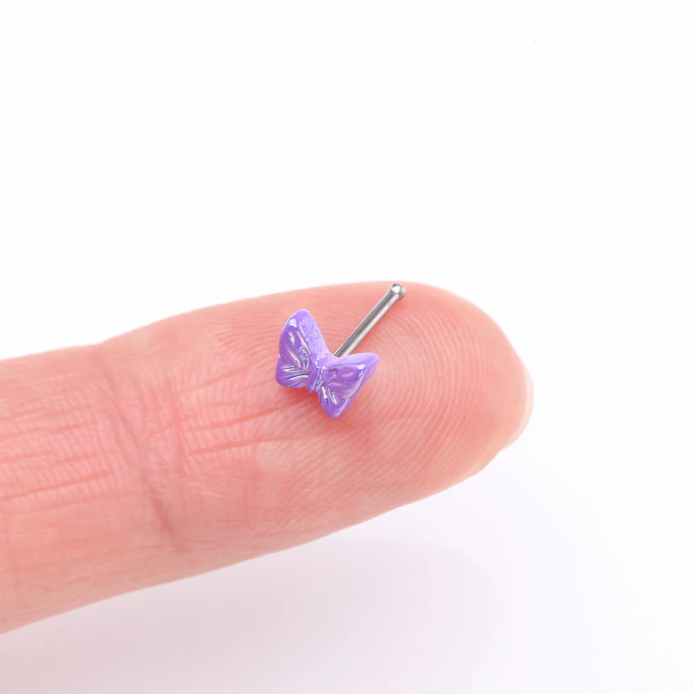 Iridescent Purple Butterfly Nose Stud Ring - Image 3