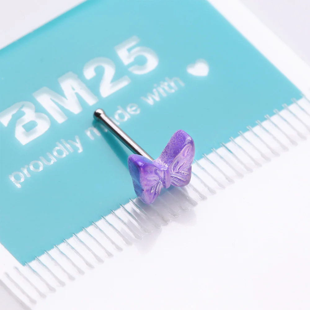 Iridescent Purple Butterfly Nose Stud Ring - Image 5