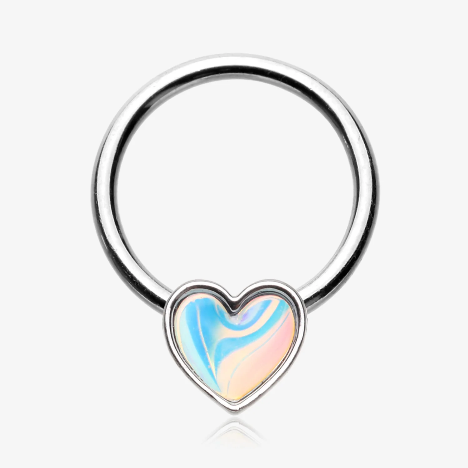 Iridescent Revo Heart Sparkle Captive Bead Ring