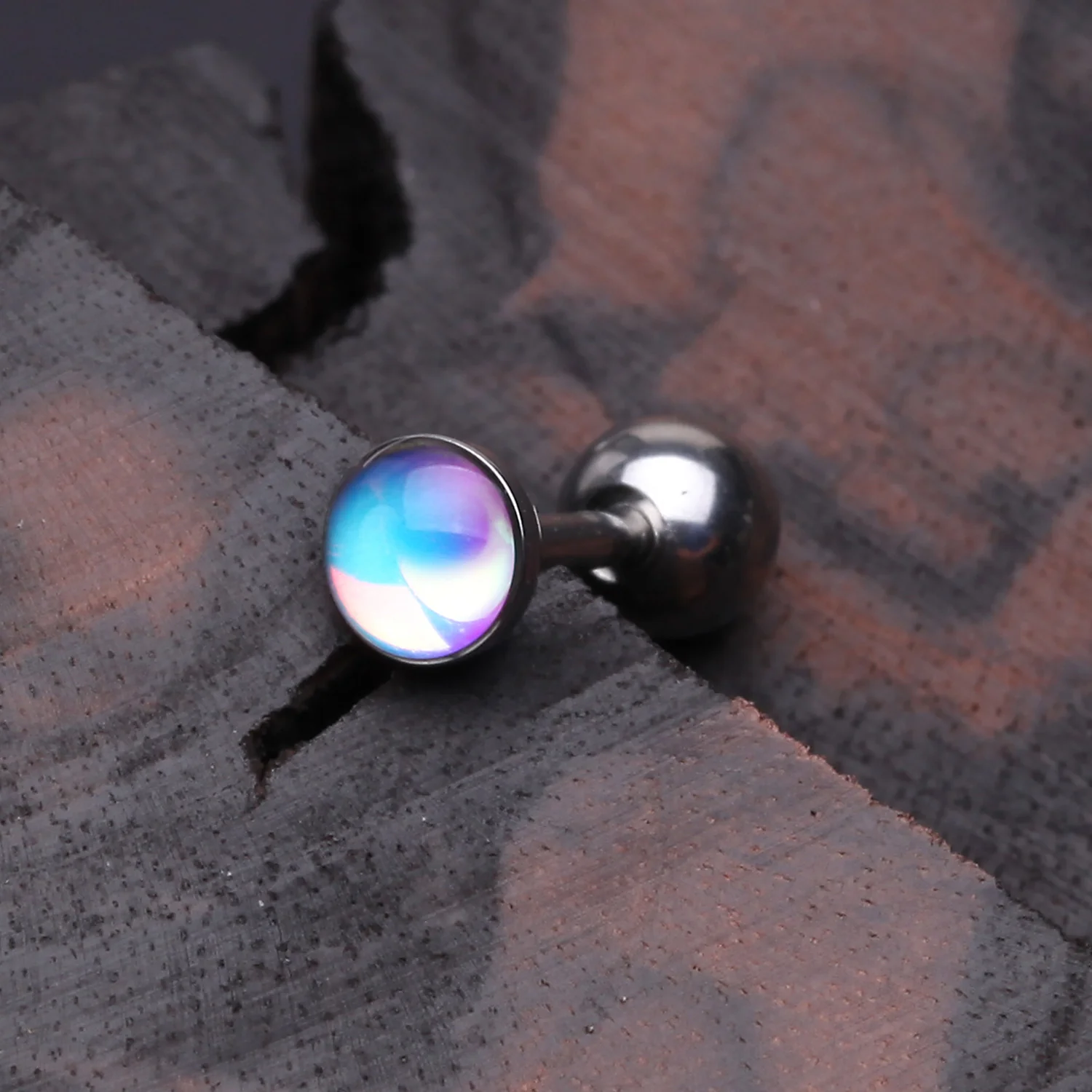 Iridescent Revo Sparkle Cartilage Tragus Barbell - Image 2