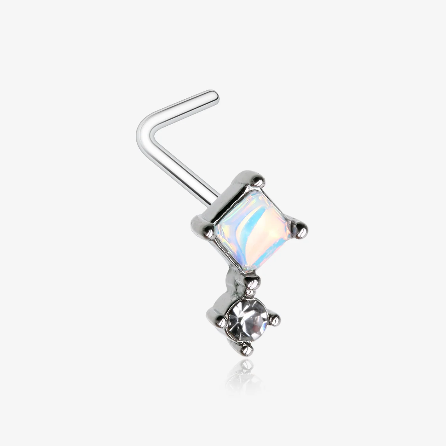 Iridescent Revo Sparkle Diamant Drop L-Shaped Nose Ring
