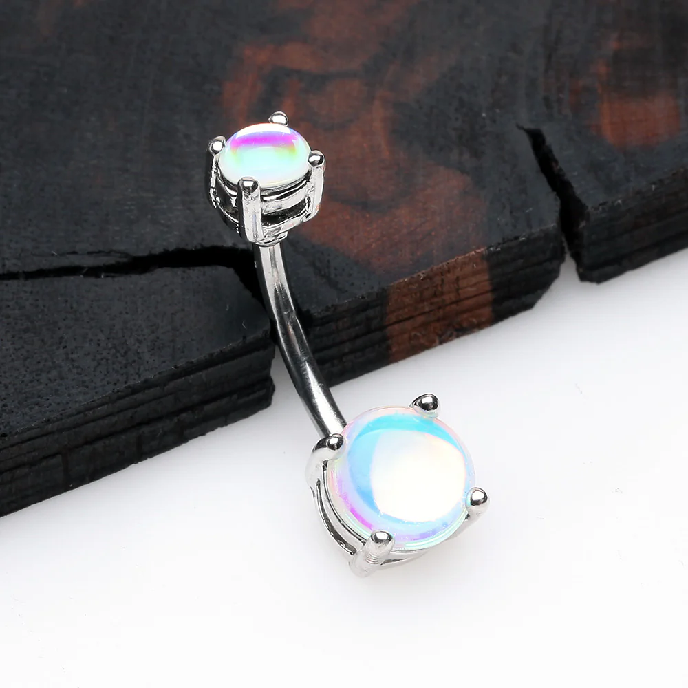 Iridescent Revo Sparkle Prong Set Belly Button Ring - Image 3
