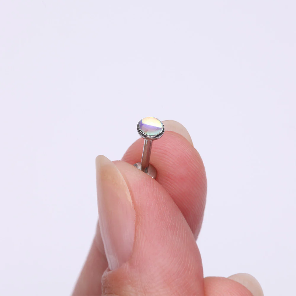 Iridescent Revo Sparkle Top Internally Threaded Steel Flat Back Stud Labret - Image 3
