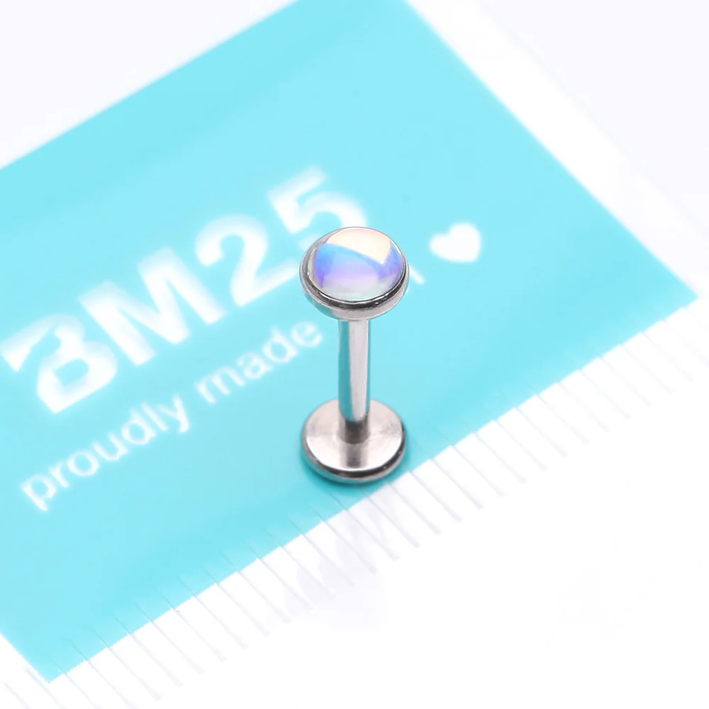 Iridescent Revo Sparkle Top Internally Threaded Steel Flat Back Stud Labret - Image 4