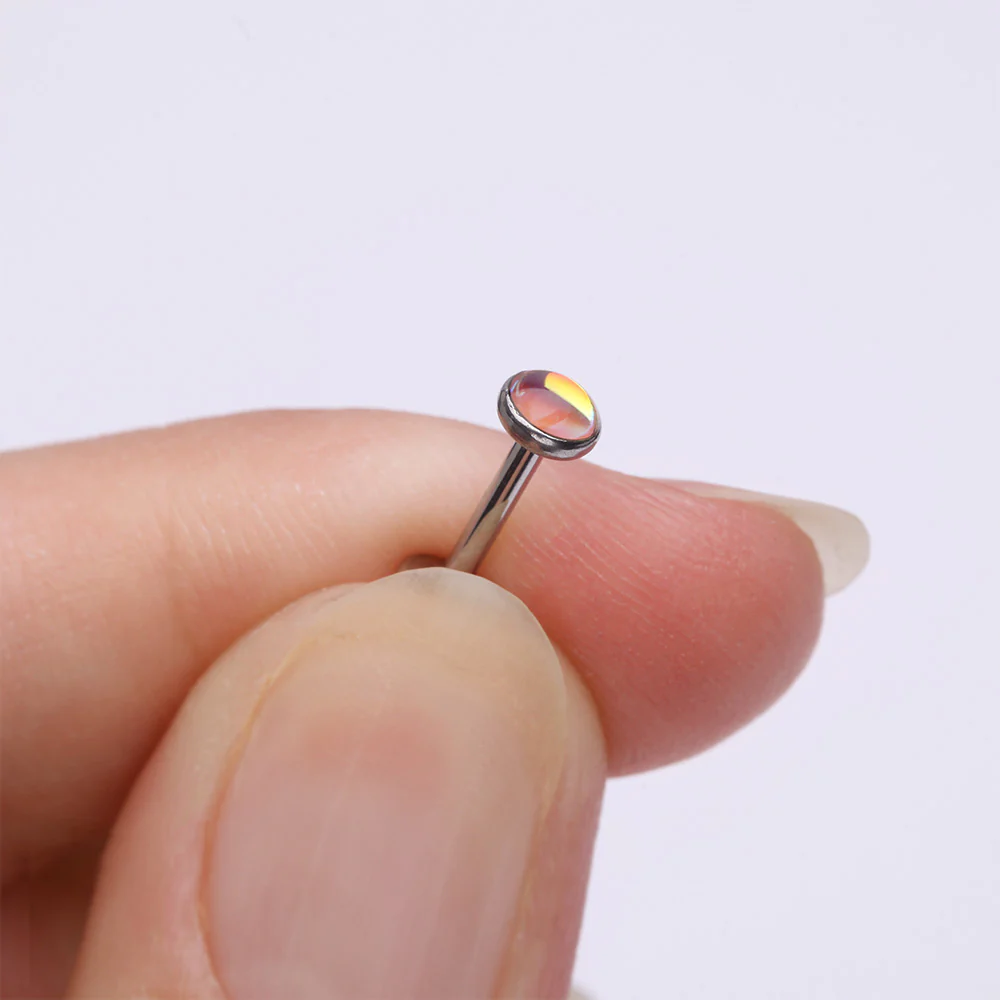 Iridescent Revo Sparkle Top Internally Threaded Steel Flat Back Stud Labret - Image 3