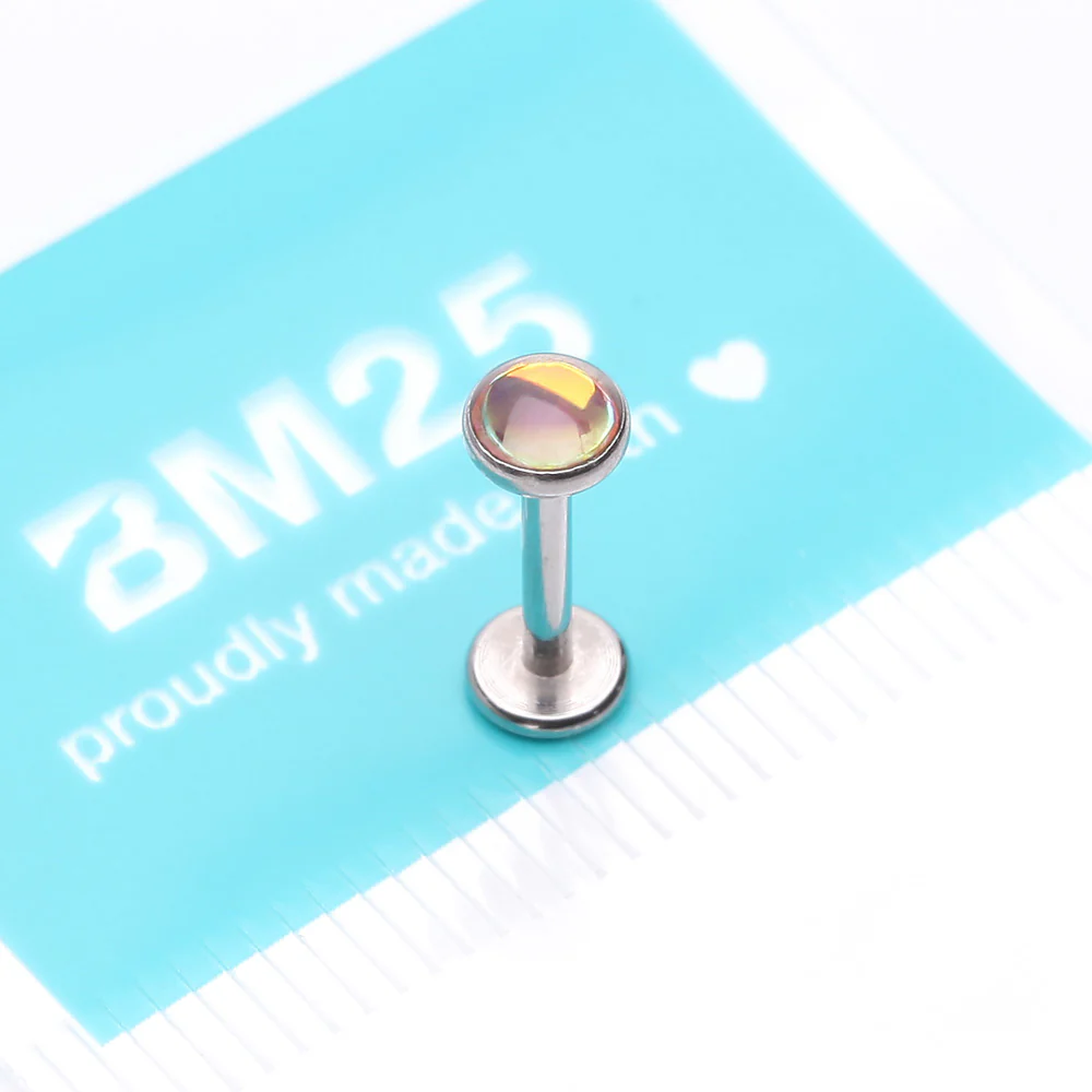 Iridescent Revo Sparkle Top Internally Threaded Steel Flat Back Stud Labret - Image 4