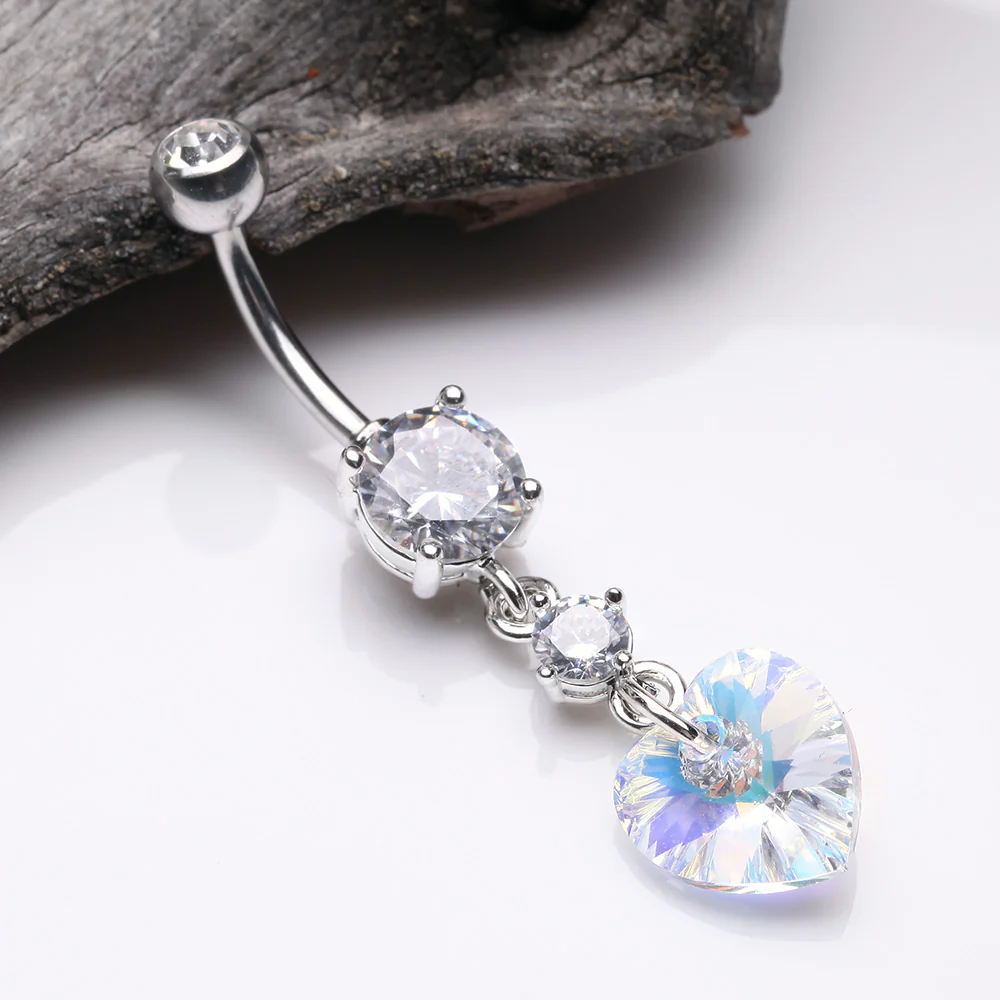 Iridescent Sparkle Heart Lumi Belly Button Ring - Image 3