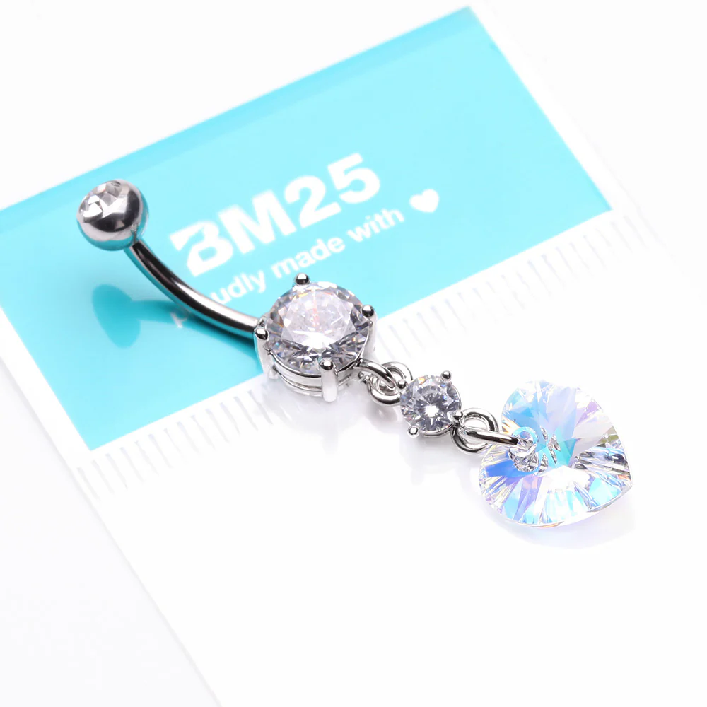 Iridescent Sparkle Heart Lumi Belly Button Ring - Image 4