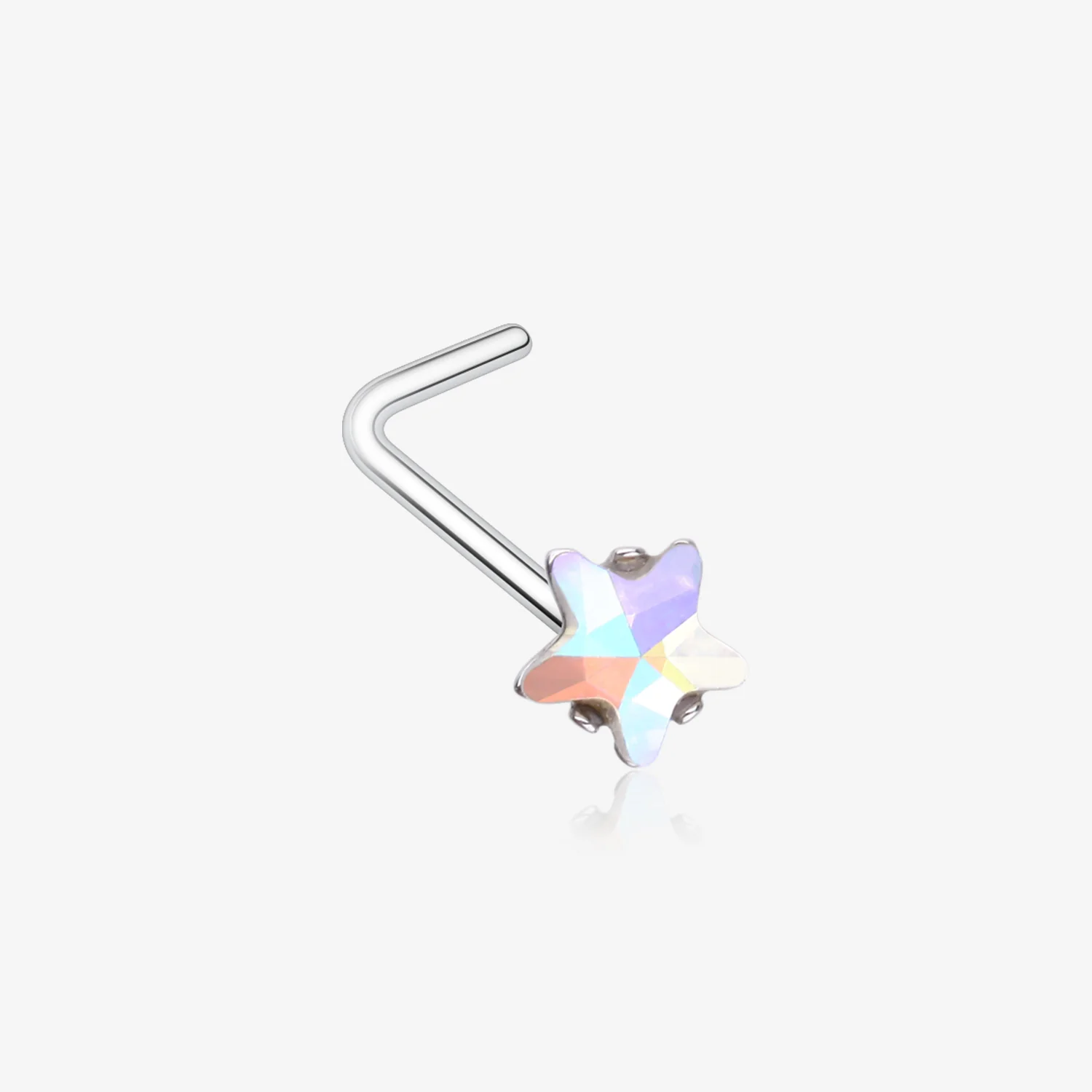 Iridescent Star Sparkle Gem L-Shaped Nose Ring