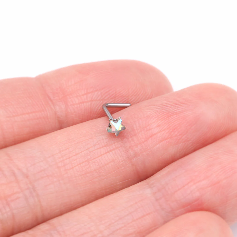 Iridescent Star Sparkle Gem L-Shaped Nose Ring - Image 3