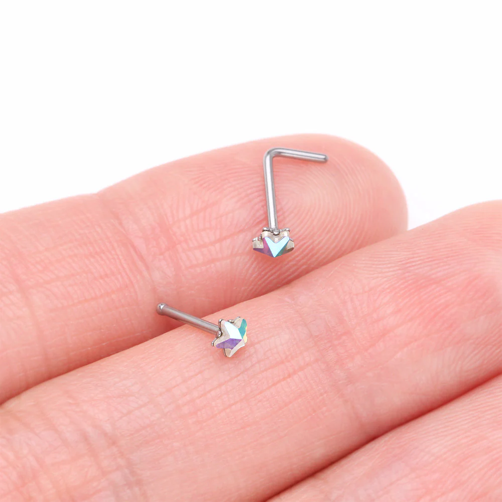 Iridescent Star Sparkle Gem L-Shaped Nose Ring - Image 4