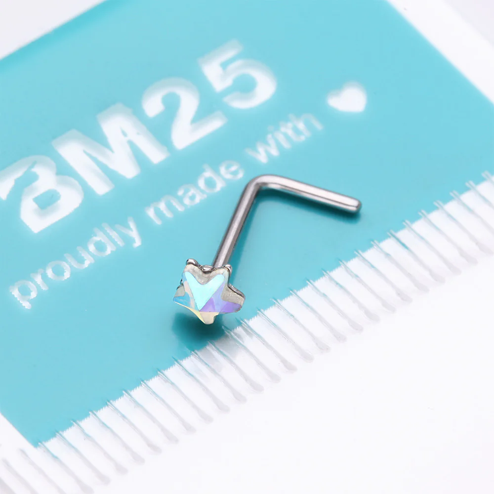Iridescent Star Sparkle Gem L-Shaped Nose Ring - Image 5