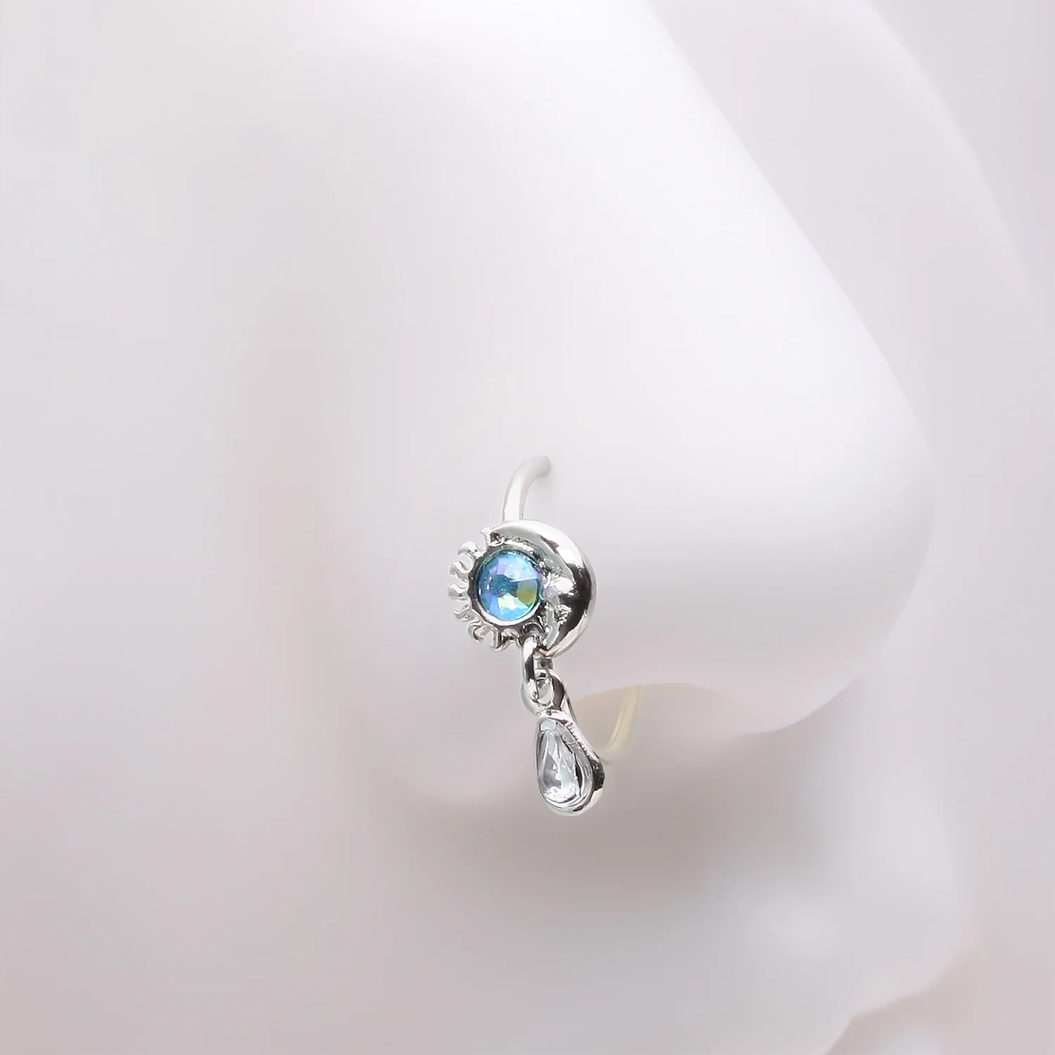 Iridescent Sun and Crescent Moon Sparkle Dangle Bendable Hoop Ring - Image 2