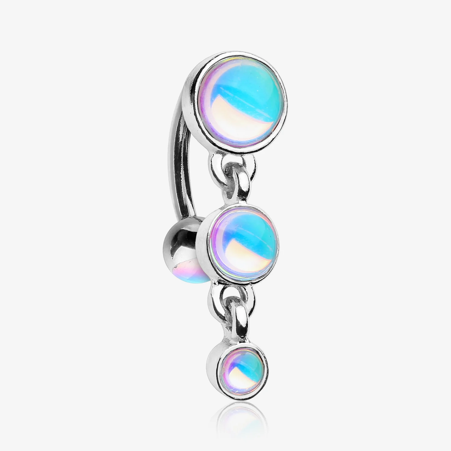 Irisdescent Sparkle Triple Gem Reverse Belly Button Ring